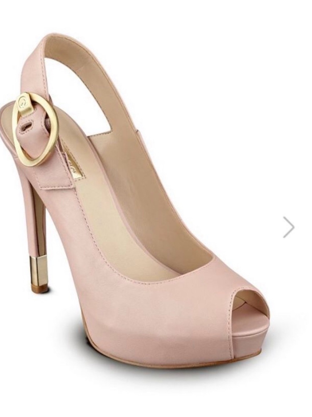 Guess Blush Pink Peep-Toe Slingback Pump with Gold Buckle